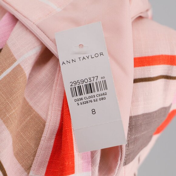 NWT ANN TAYLOR Linen Blend Plaid Tie-Waist Pencil Skirt Pink Multi Size 8 - Picture 6 of 8